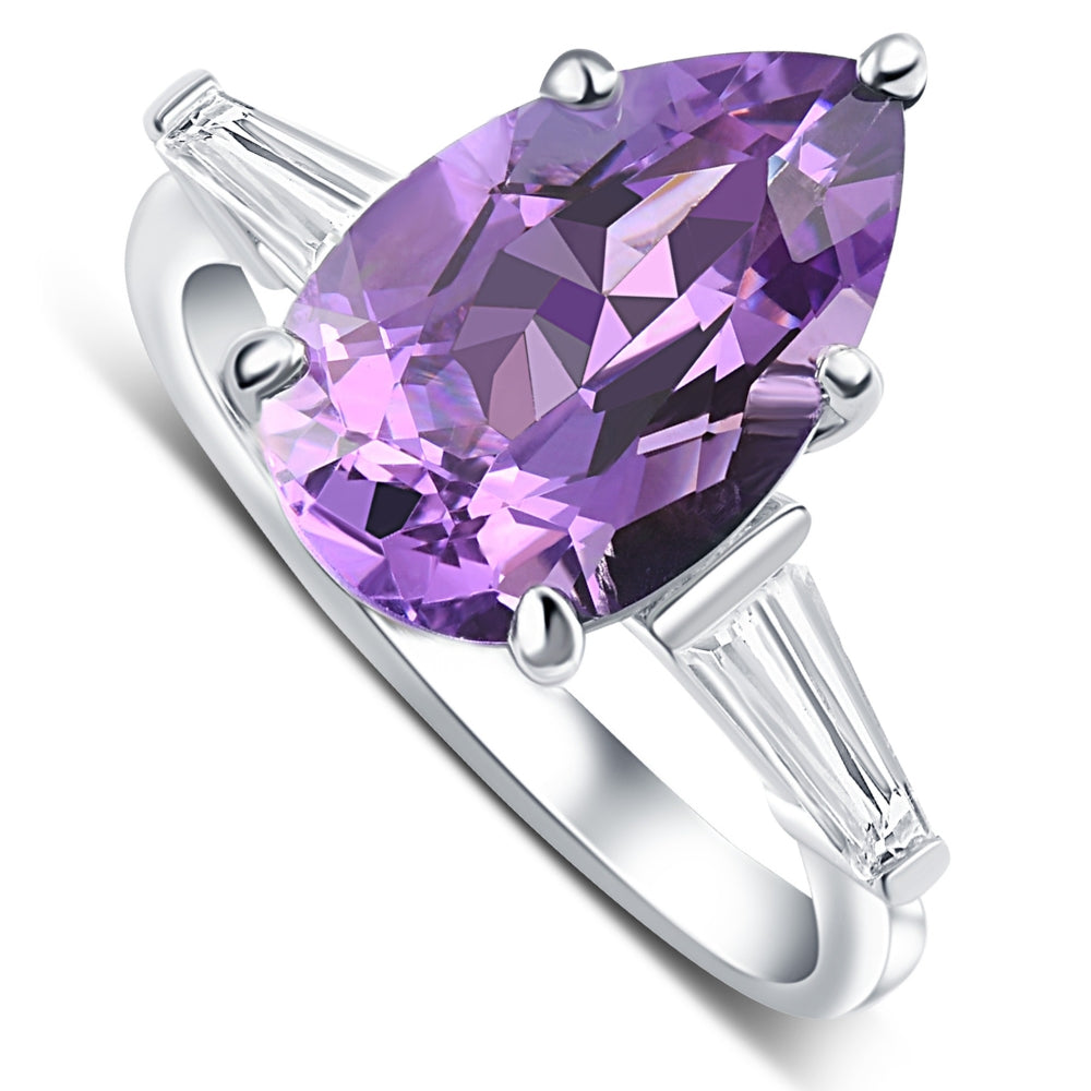 5Ct Pear Shape Amethyst & Moissanite Ring 14k White Gold