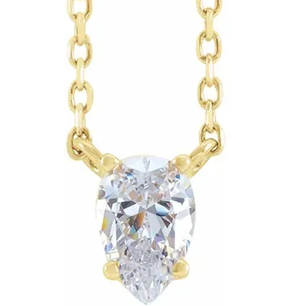 1Ct Pear Shape Diamond Solitaire Floating Pendant Yellow Gold Necklace Lab Grown