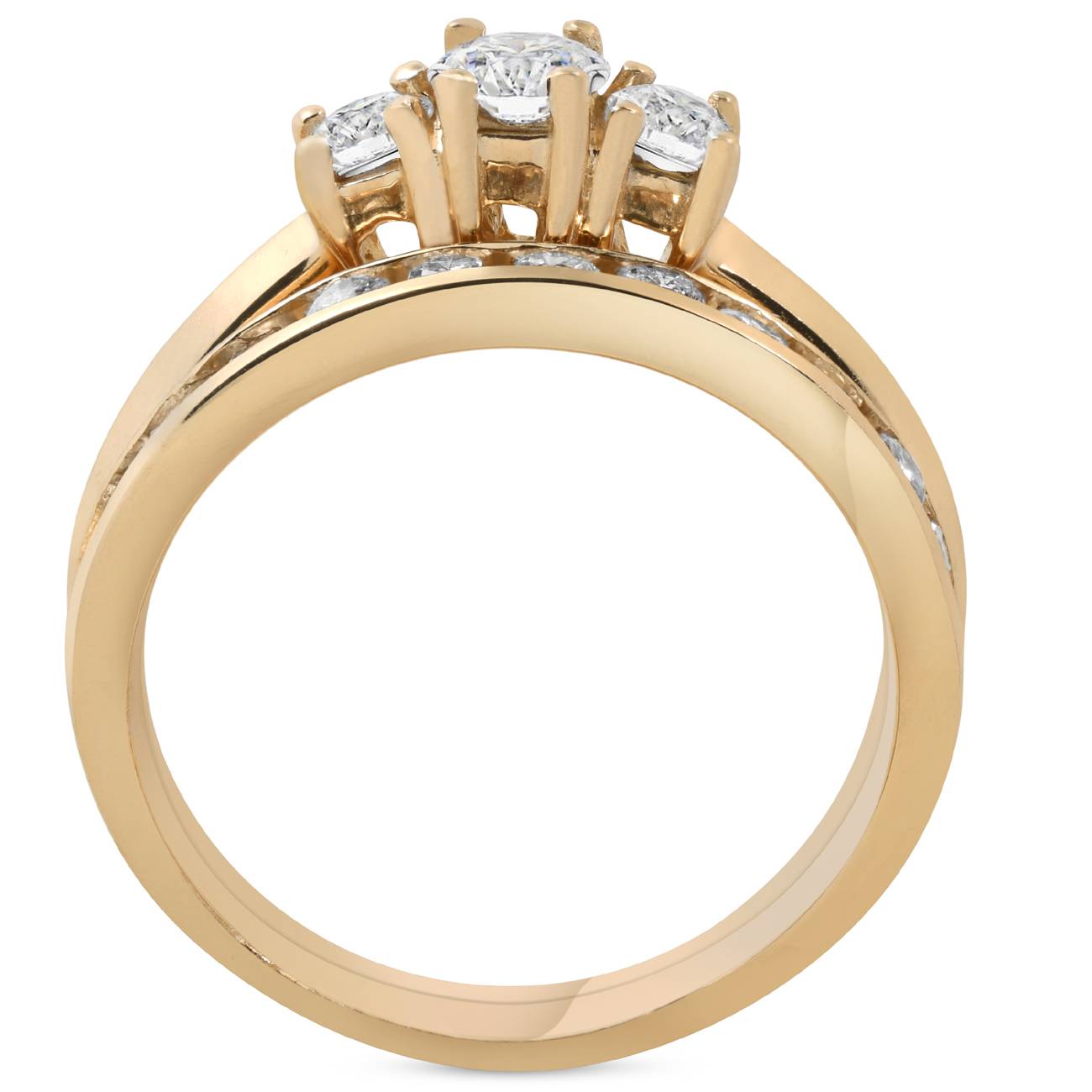 14k Yellow Gold 1ct Diamond Engagement Wedding Ring Set 3 Stone Channel Set Round