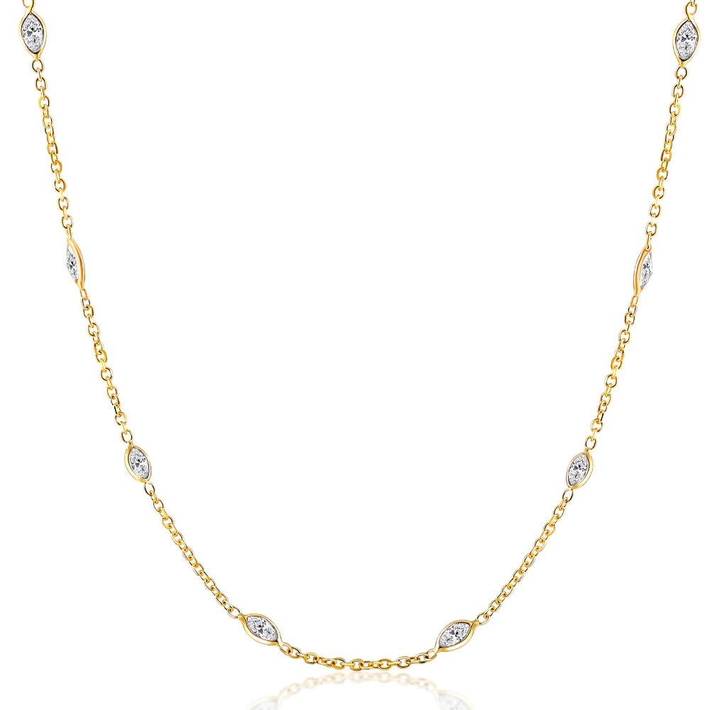 3 1/4Ct Oval Shape Diamonds By The Yard Necklace 14K Yellow Gold Lab Grown 18'