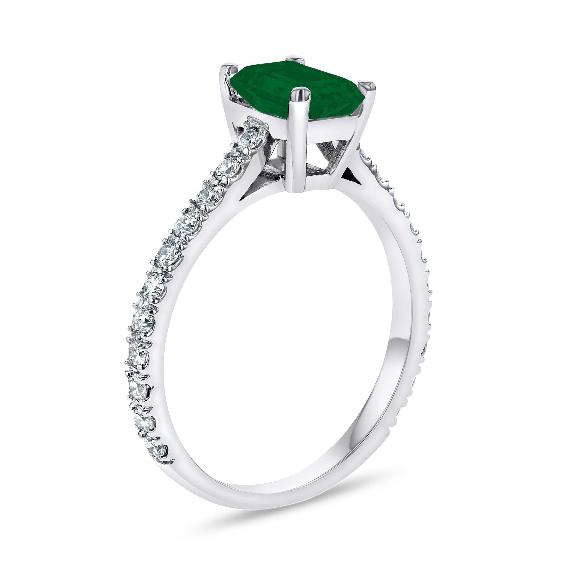 0.36ctw Diamond and Emerald Cut Emerald Engagement Ring in 14k White Gold