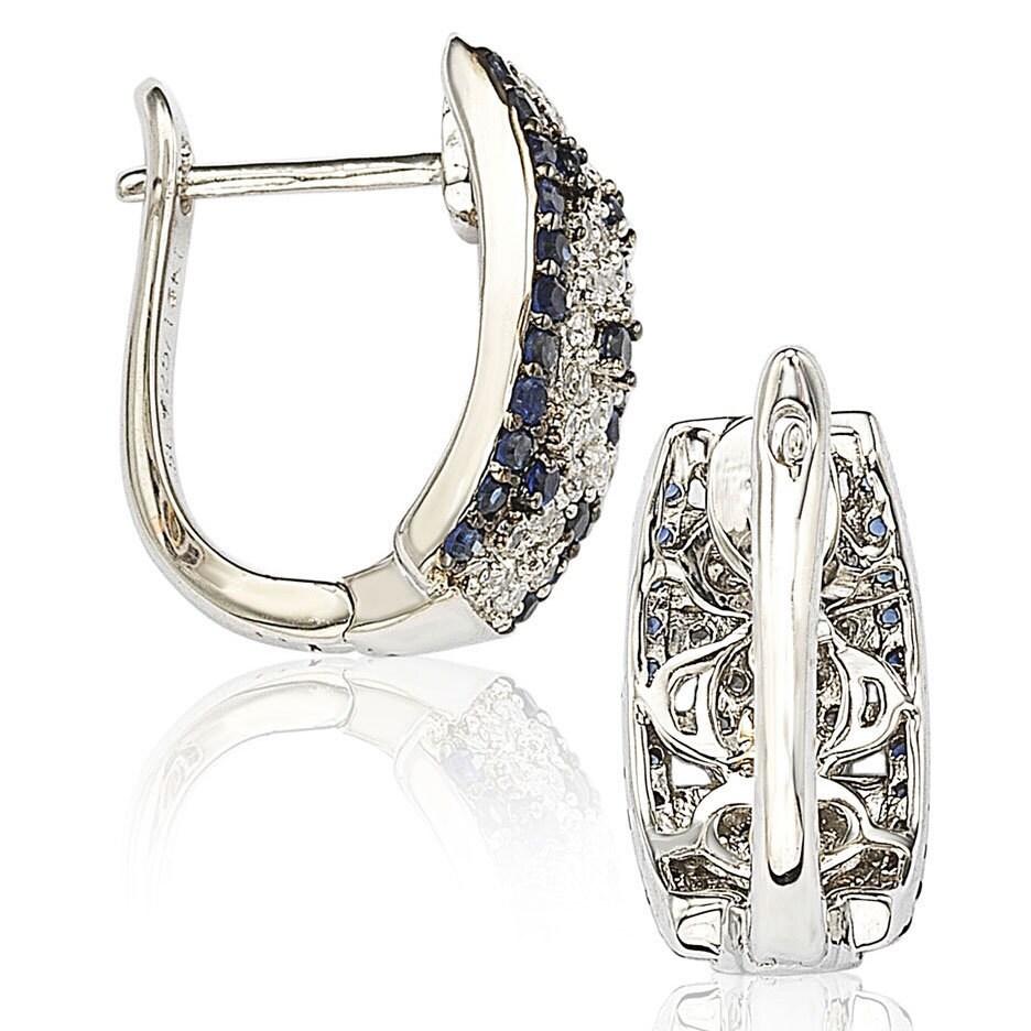 Suzy Levian Sterling Silver and 18K Gold 1 1/2ct TGW Sapphire and Diamond Accent Abstract Earrings