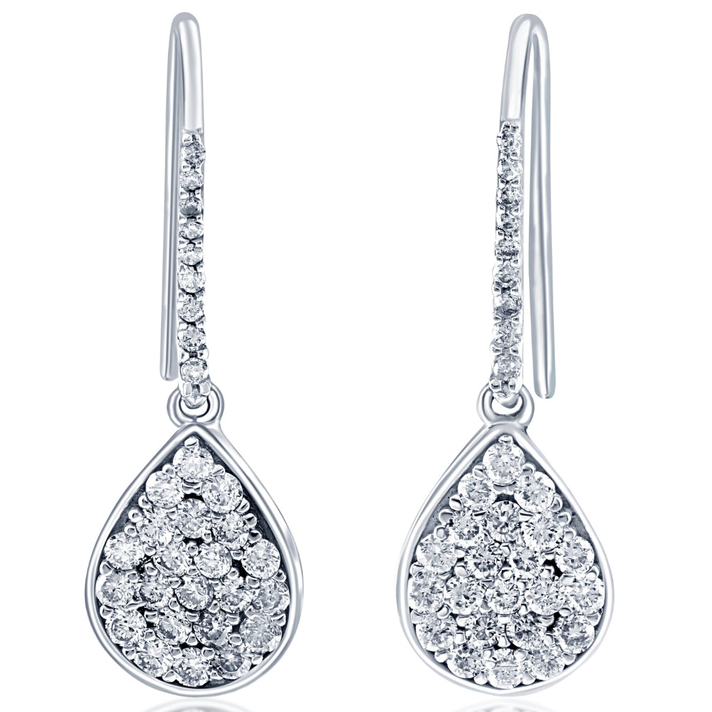 VS 1 1/8ct Diamond Hoops Dangle Pear Shape Earrings 18K White Gold 1 1/4' Tall