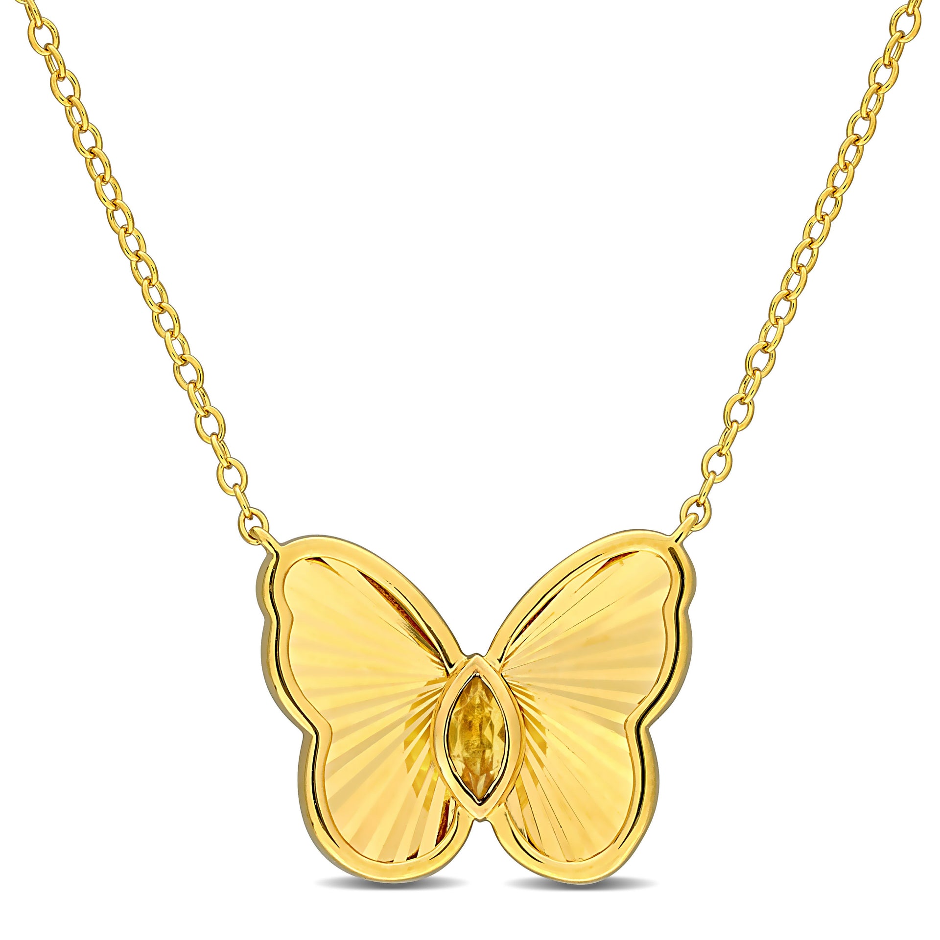 Mimi & Max 1/6ct TGW Marquise-Cut Citrine Butterfly Necklace with Chain Yellow Silver-17 in