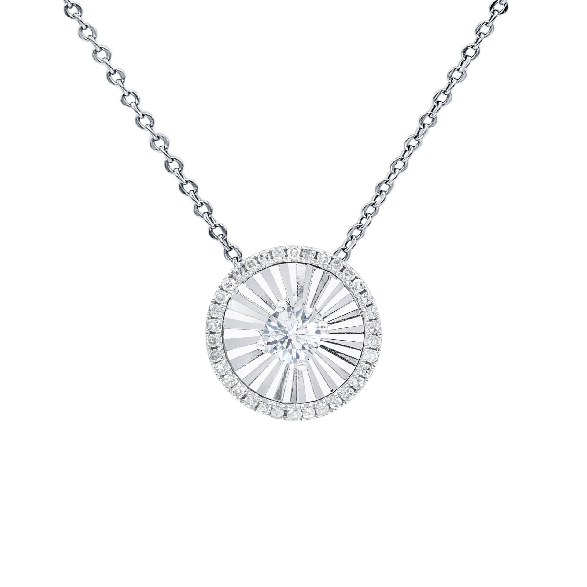 14kt white gold diamond pendant with center diamond surrounded 0.25 cts tw diamonds