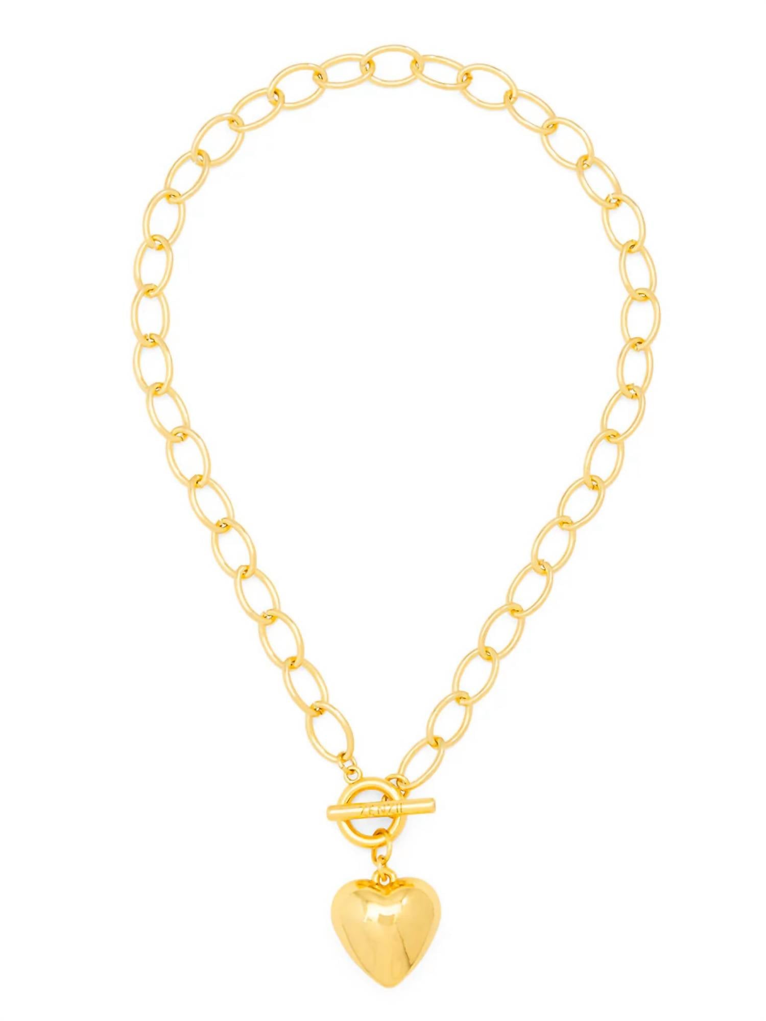 Puffy Heart Link Necklace In Gold