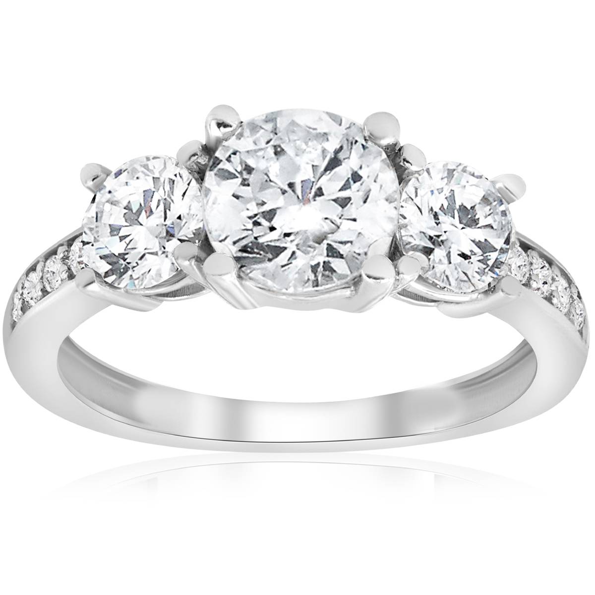 1 3/4ct Three Stone Round Diamond Engagement Ring 14K White Gold