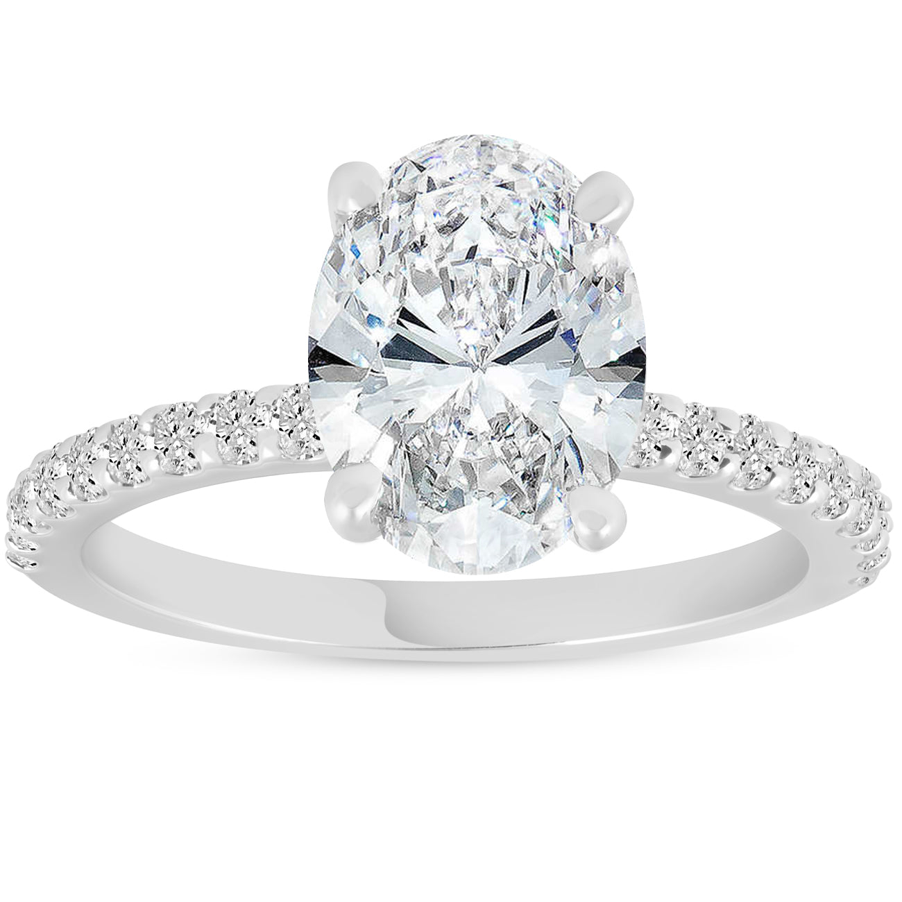 Certified 3 1/2Ct Oval Diamond Engagement Ring Side Halo Lab Grown White Gold