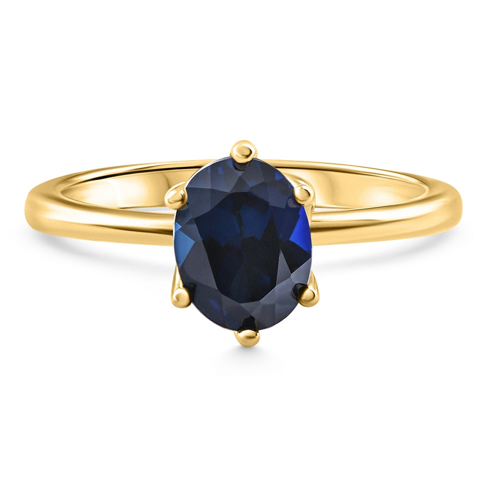 14k Yellow Gold Oval Blue Sapphire Engagement Anniversary Ring Lab Grown 9x7mm
