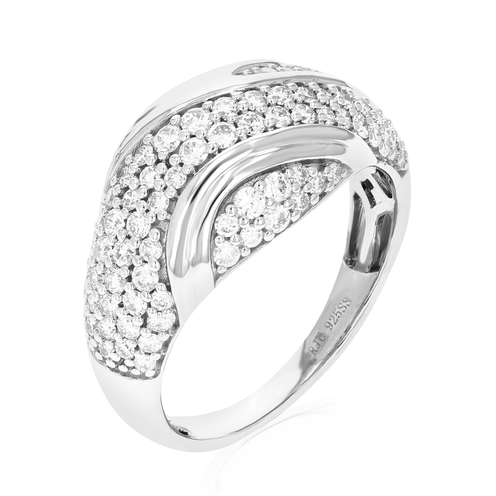 1 cttw 93 Stones Round Cut Lab Grown Diamond Engagement Ring .925 Sterling Silver Prong Set