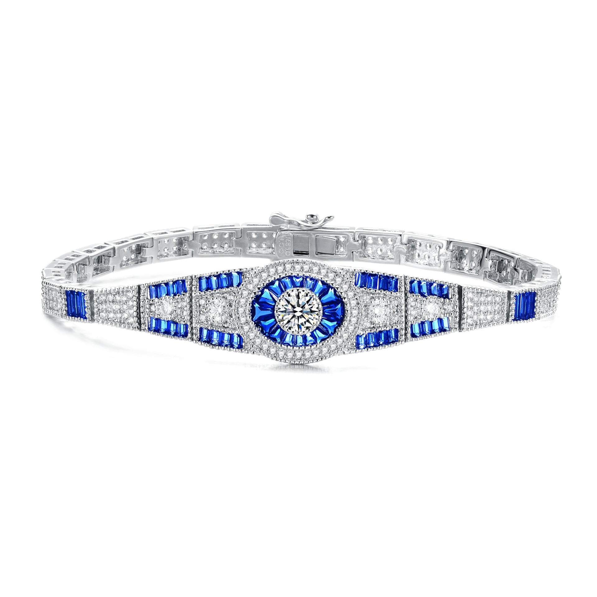 Ga Rhodium Plated With Sapphire Cubic Zirconias Bracelet