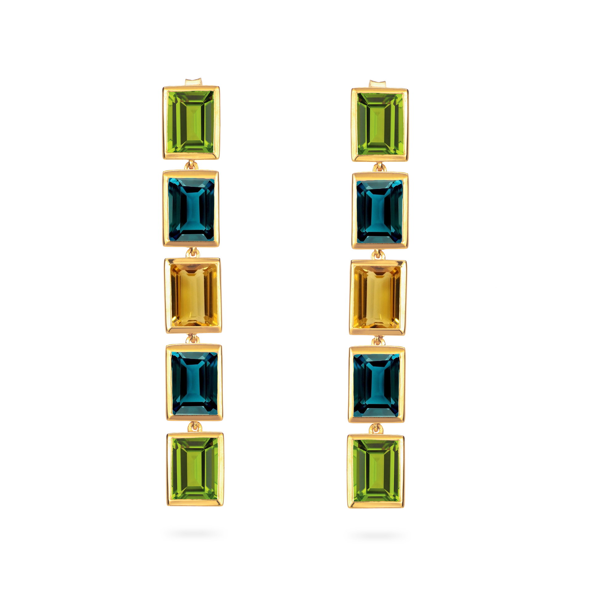 Peridot, London Blue Topaz and Citrine 5 Drop Earrings
