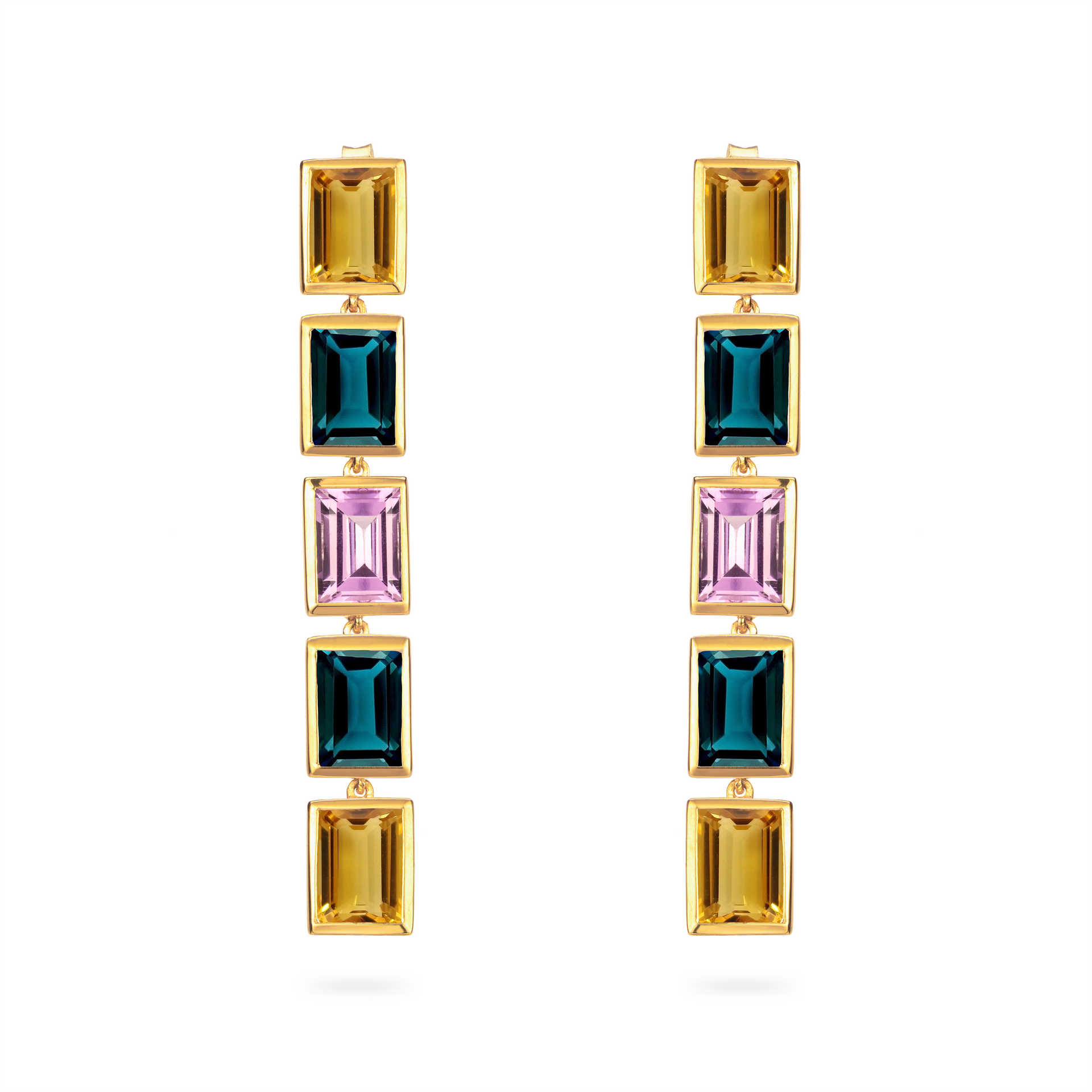 Citrine, London Blue Topaz and Purple Amethyst 5 Drop Earrings