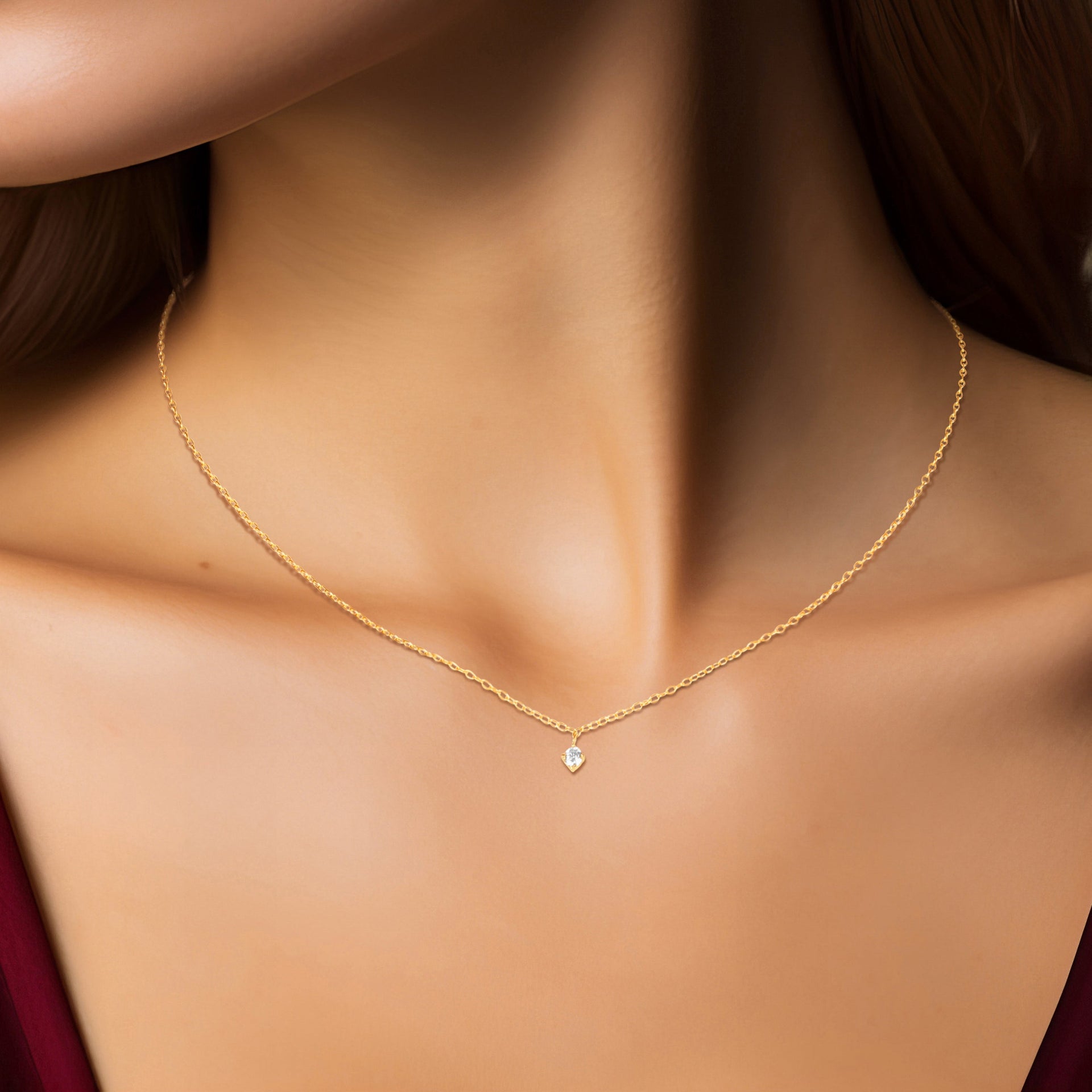 14k Yellow Gold Round 2.7mm Lab Grown Diamond Pendant Necklace