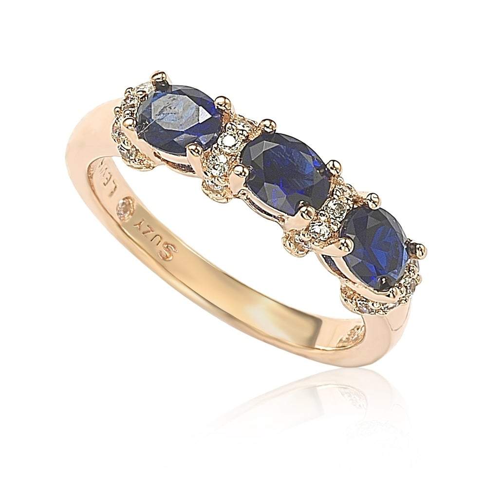 Suzy Levian Rose Sterling Silver Natural Blue Sapphire and Diamond Accent Half Band