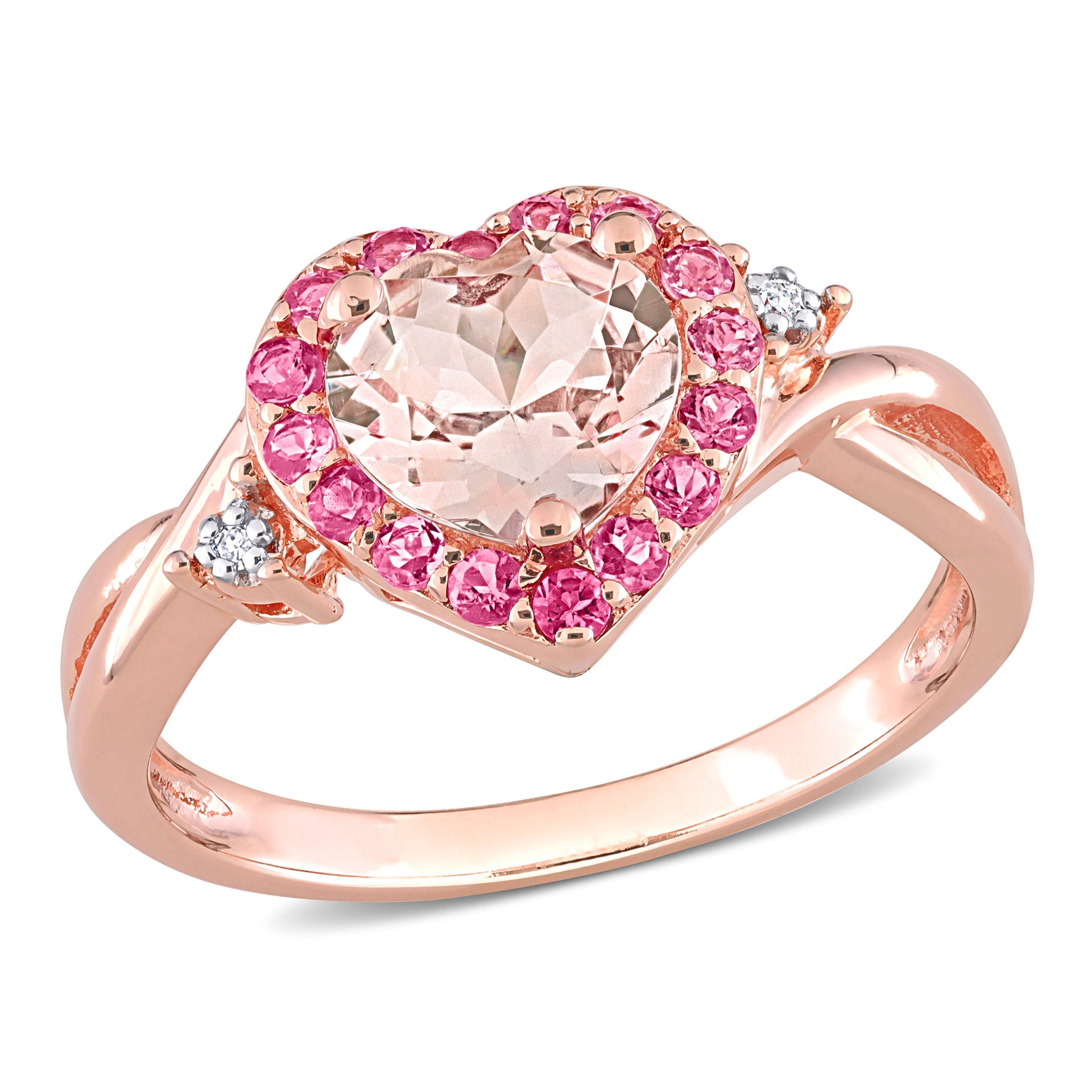 Morganite-Pink Tourmaline and Diamond Heart Ring in Rose Silver