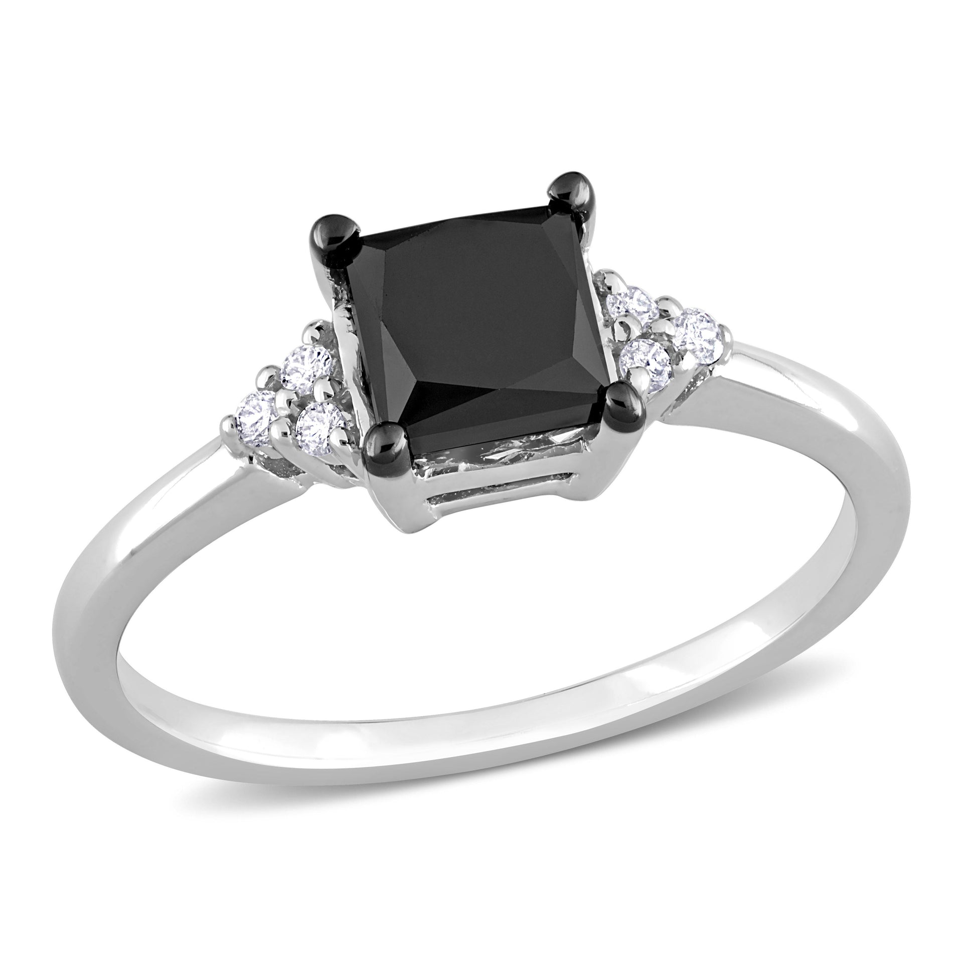 4/5ct TDW Square Black and White Diamond Engagement Ring in 14k White Gold