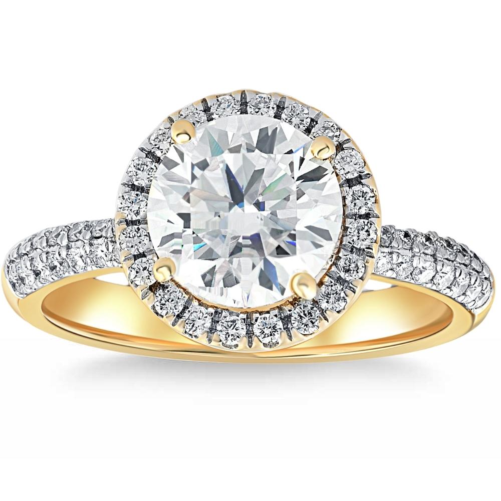 2 1/2 ct Halo Moissanite & Lab Grown Diamond Engagement Ring White or Yellow Gold
