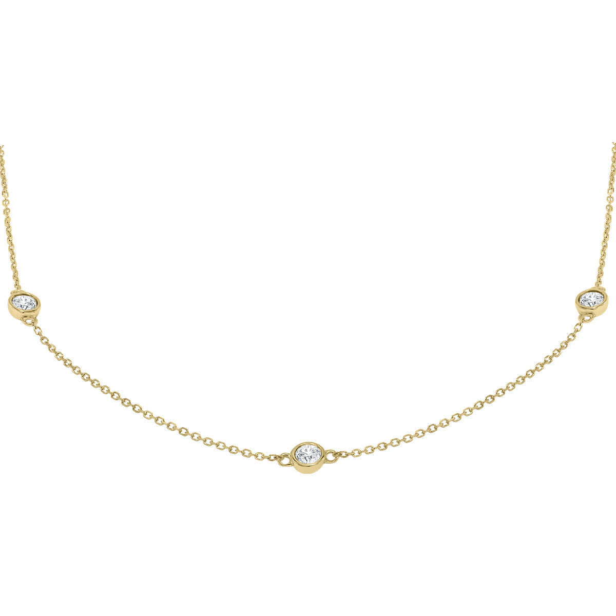1 Carat TW Bezel Set Diamond Station Necklace In 14K Yellow Gold