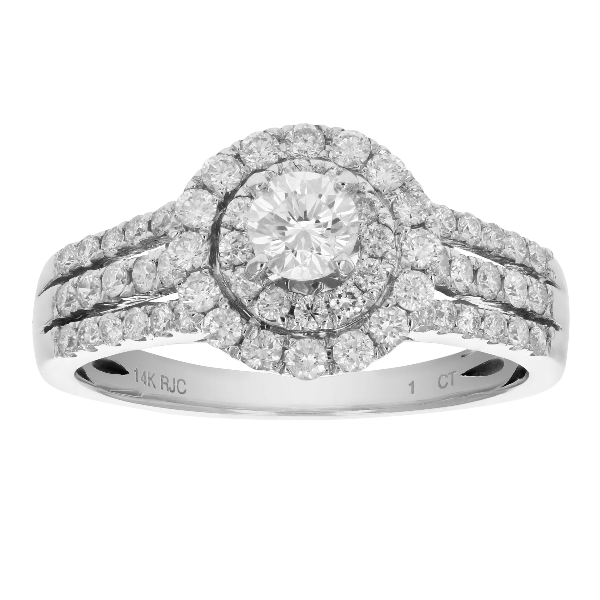 1 cttw Diamond Engagement Ring 14K White Gold Halo Style Round Bridal Wedding