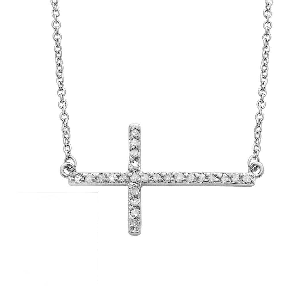 Diamond Sideways Cross 14K White Gold 3/4' Wide