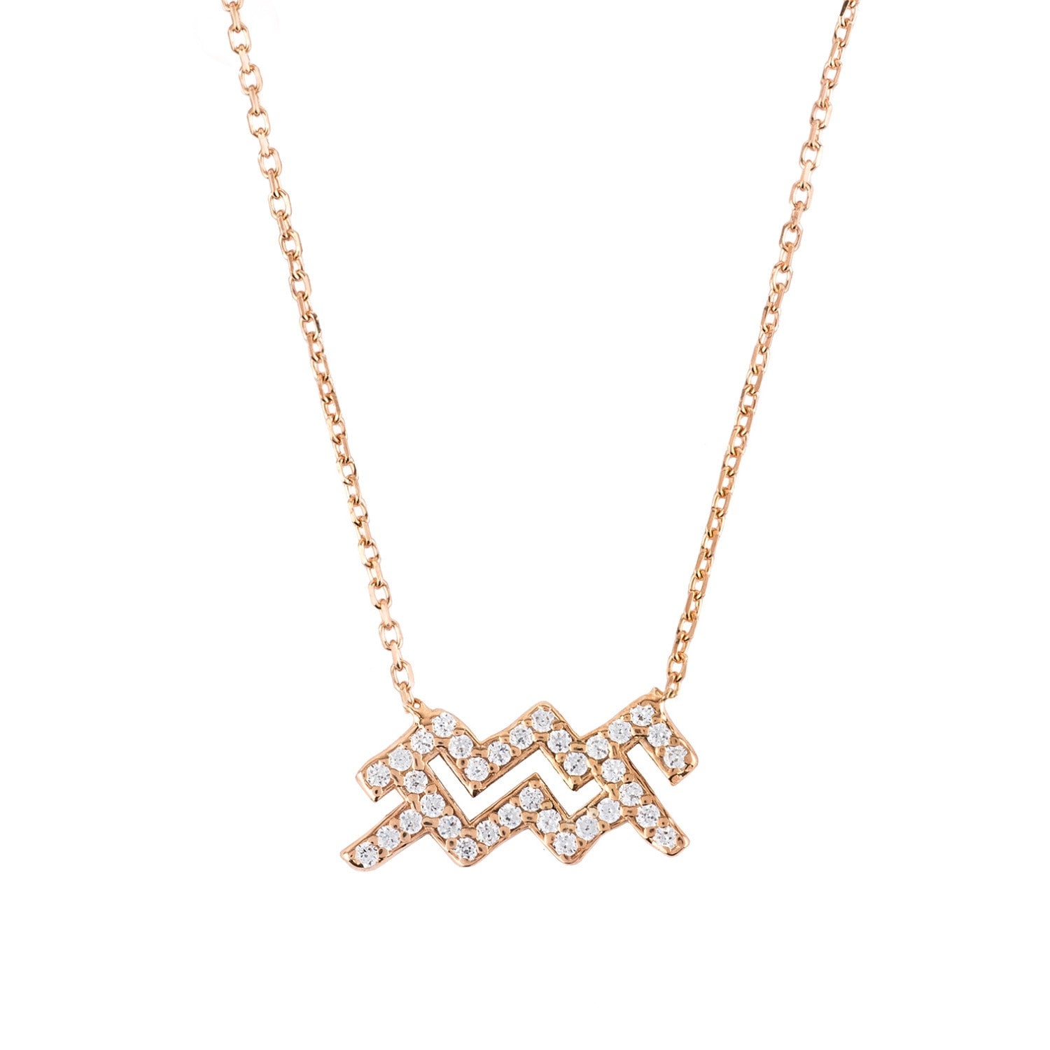 Zodiac Star Sign Pendant Necklace Rose Gold Aquarius