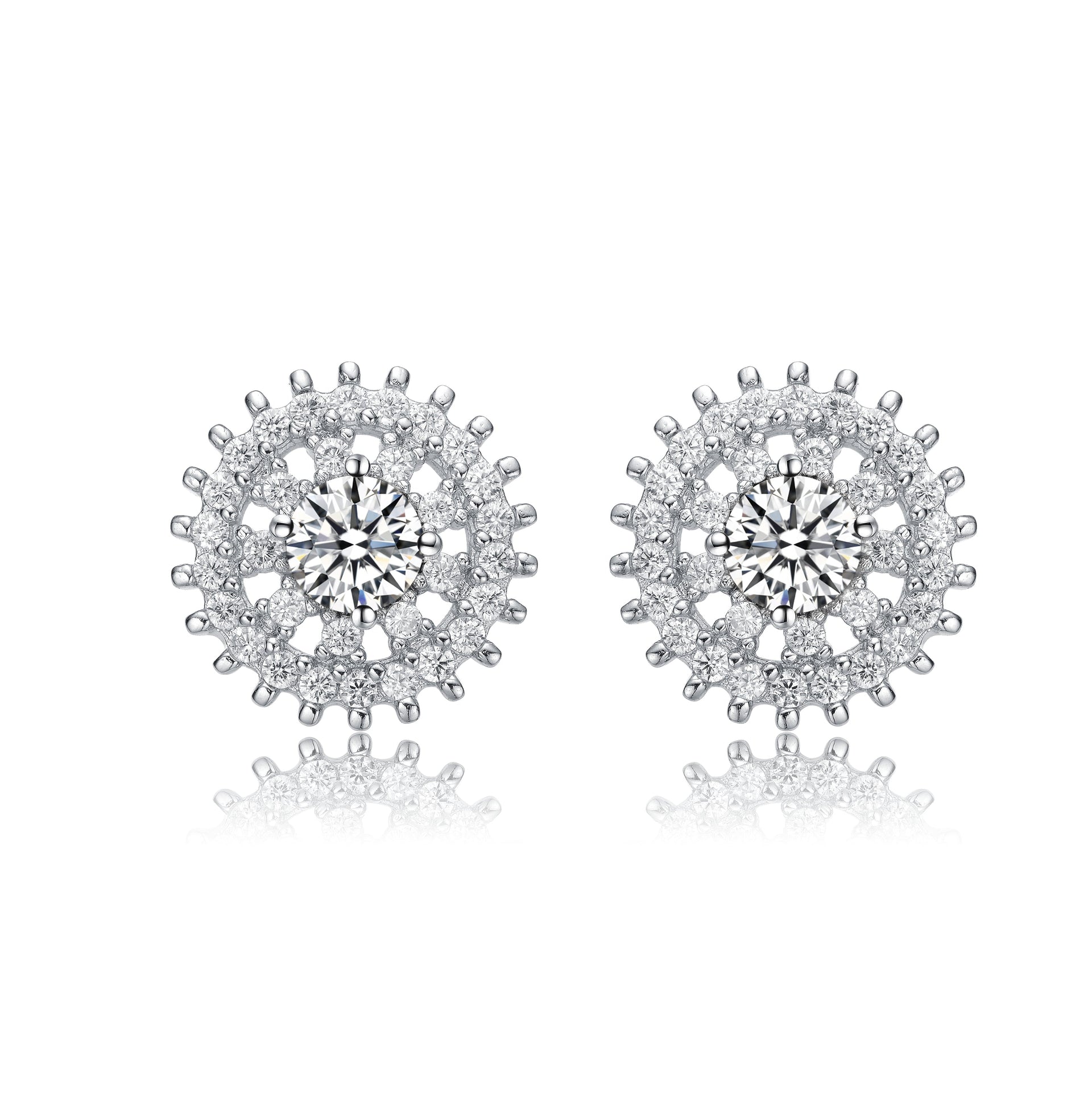 Sterling Silver Cubic Zirconia Wreath Stud Earrings