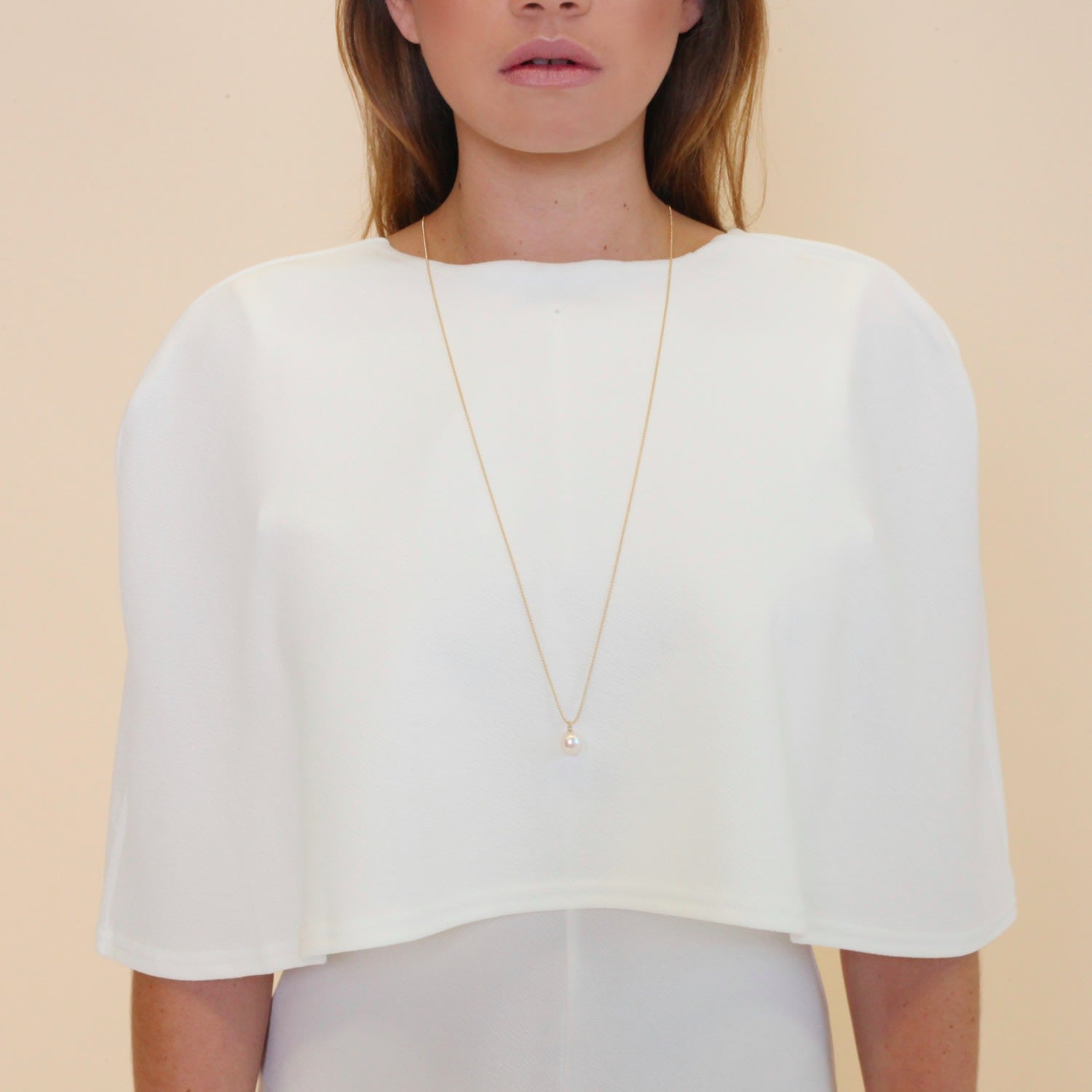 White Pearl Drop Pendant Gold Chain