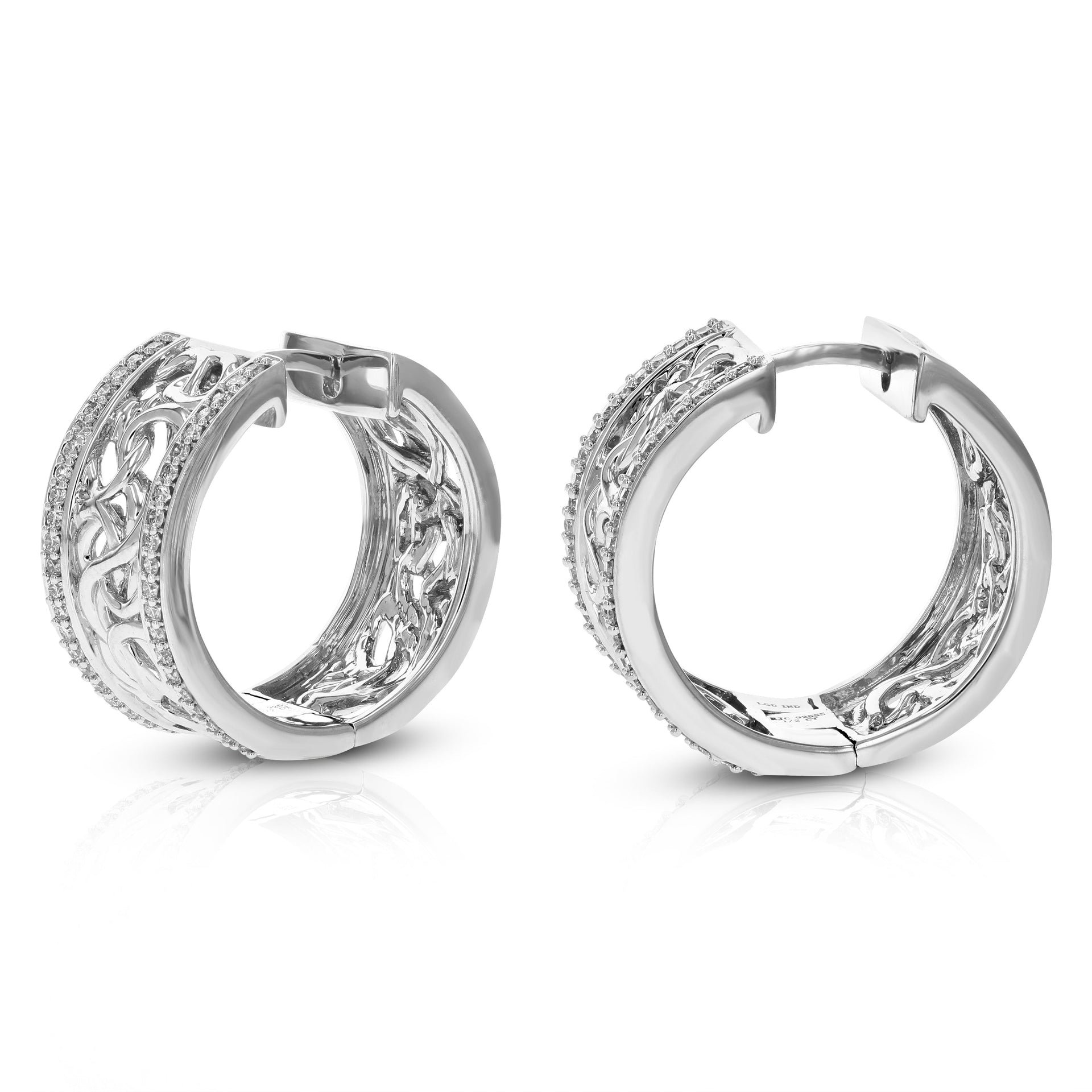 1/2 cttw 88 Stones Round Lab Grown Diamond Hoop Earrings .925 Sterling Silver Prong Set 3/4 Inch