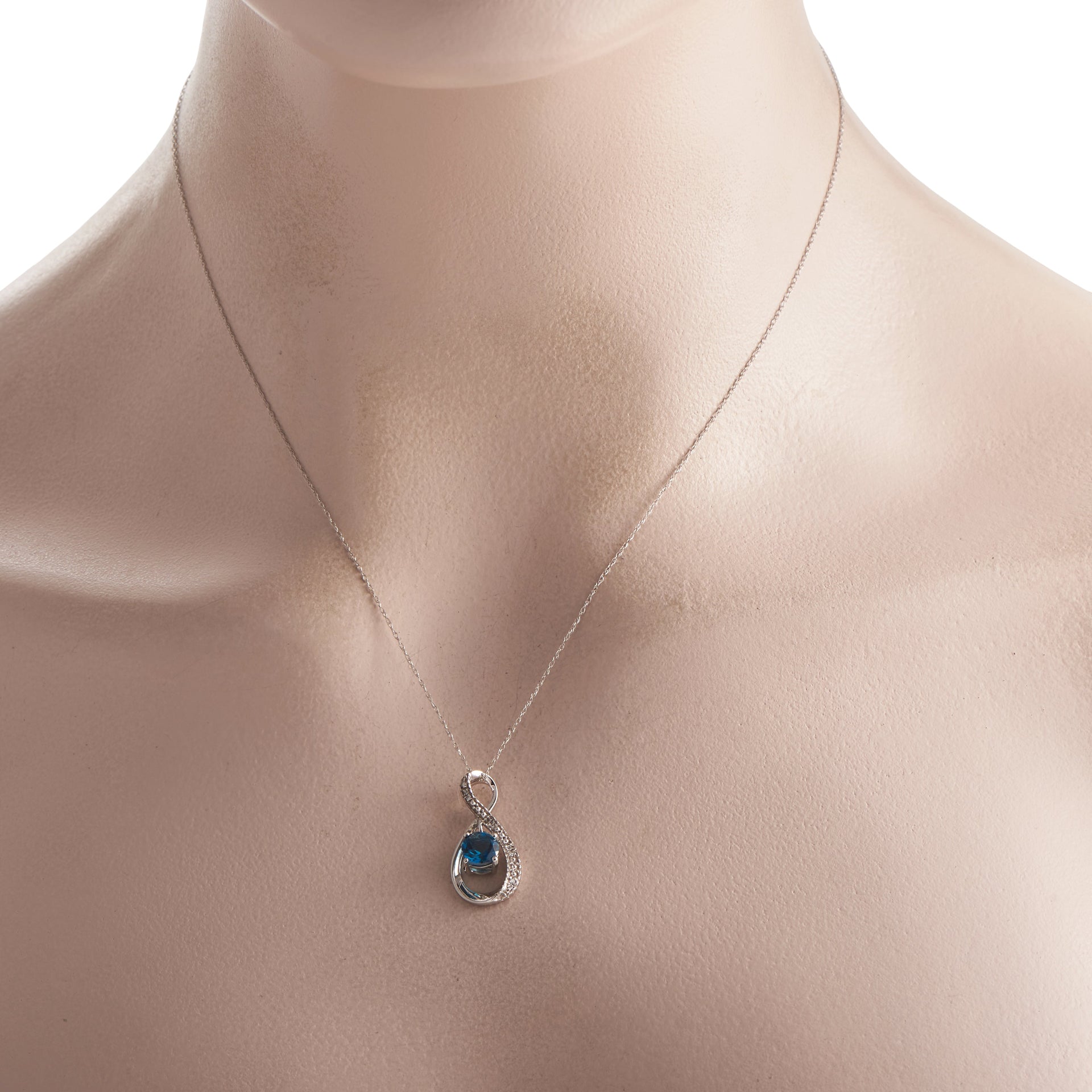 LB Exclusive 14K White Gold 0.03ct Diamond and Topaz Pendant Necklace
