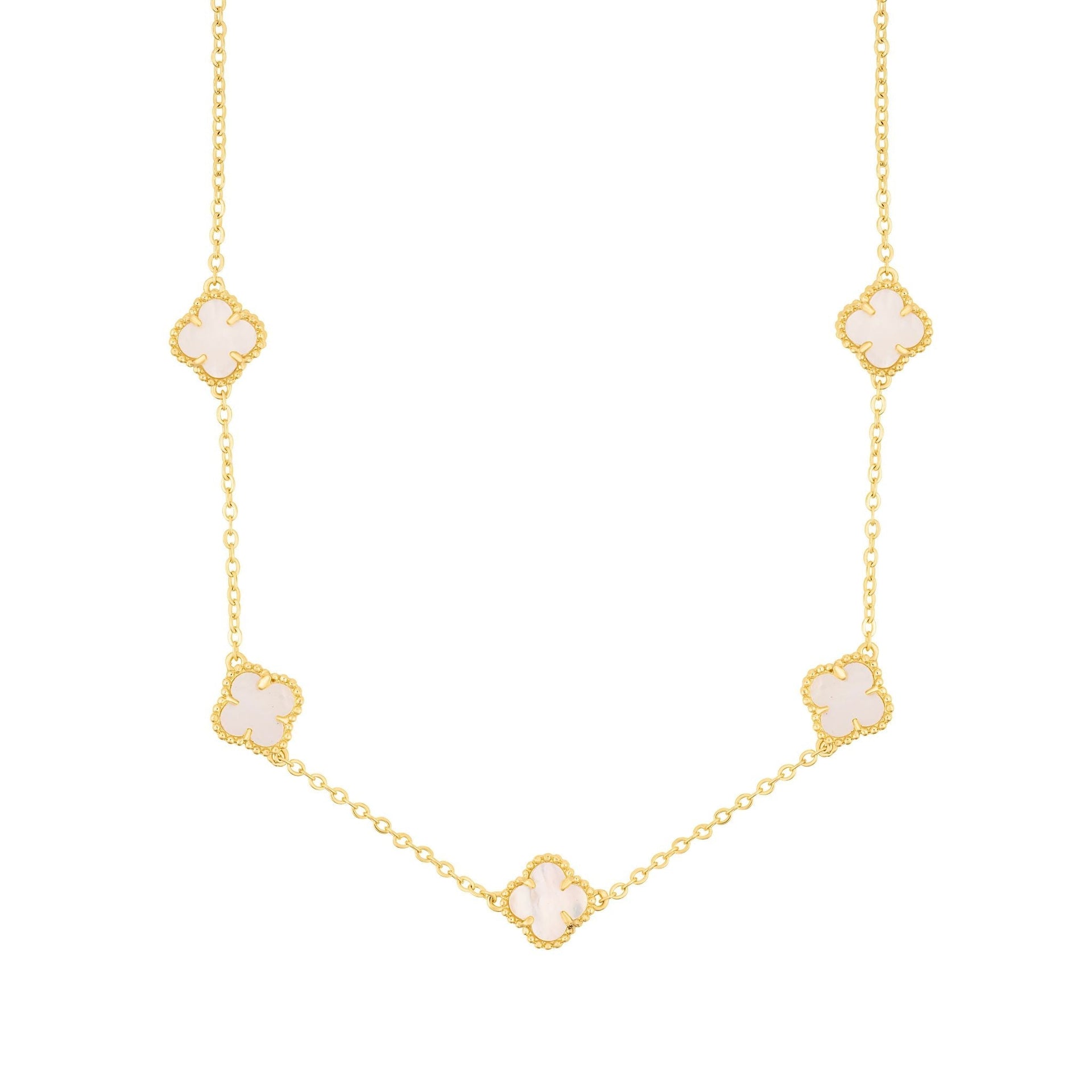 White Mother of Pearl Flower Station Necklace gold