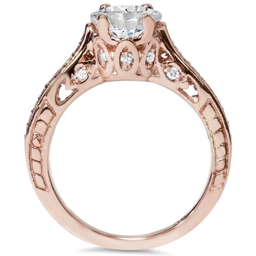 1 1/4ct Vintage Rose Gold Diamond (1ct center) Enhanced Deco Engagement Ring 14K