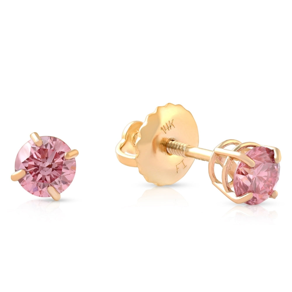 3/8 ct Pink Lab Grown Diamond Screw Back Studs Earrings 14K Yellow Gold