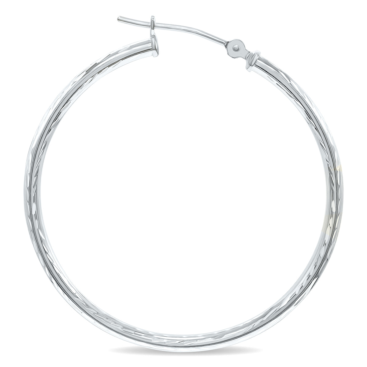 14K White Gold Shiny Diamond Cut Engraved Hoop Earrings 35mm