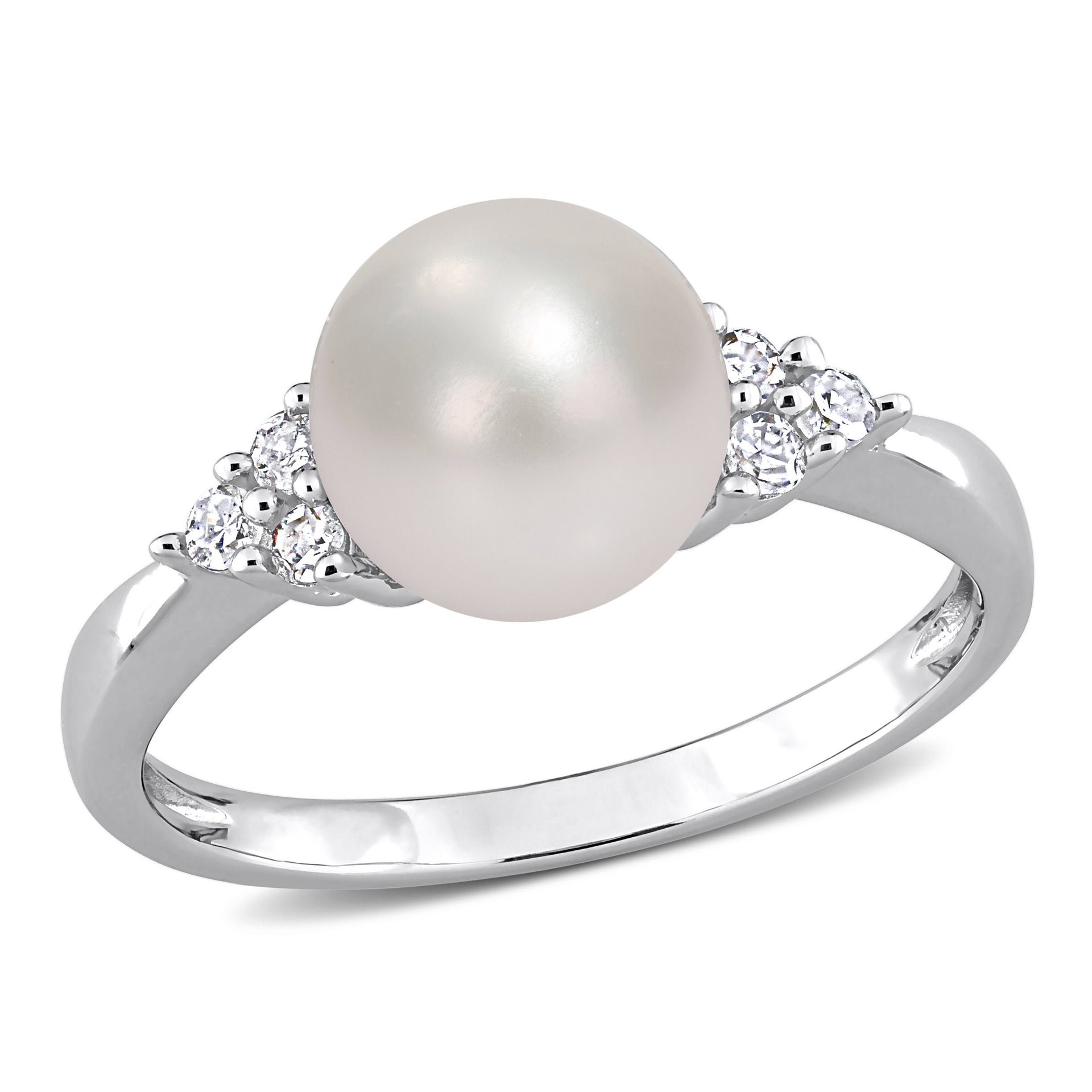 1/8 ct TW Diamond 8-8.5mm White Cultured Freshwater Pearl Ring in Sterling Silver