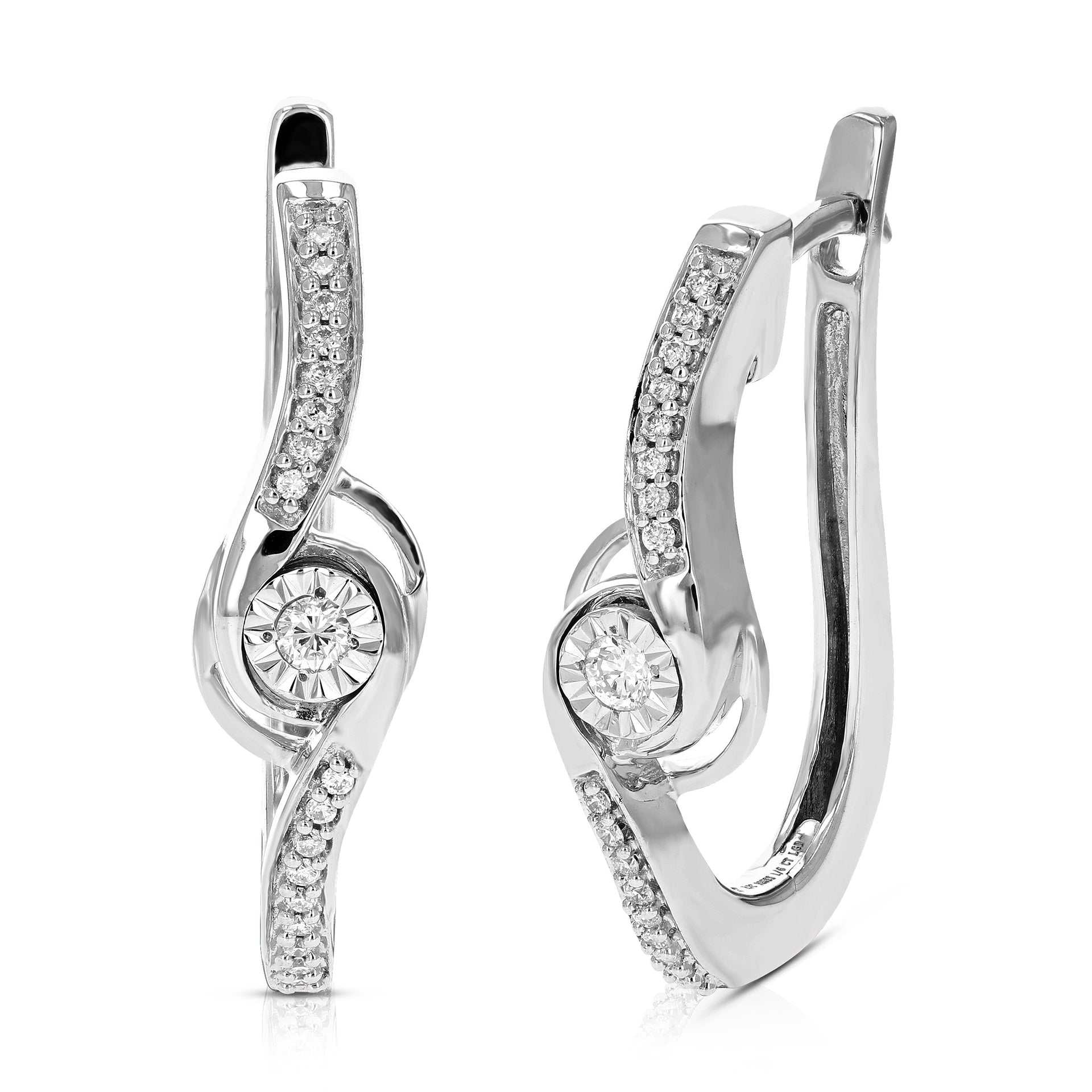 1/6 cttw Round Cut Lab Grown Diamond hoop earrings .925 Sterling Silver Prong Set