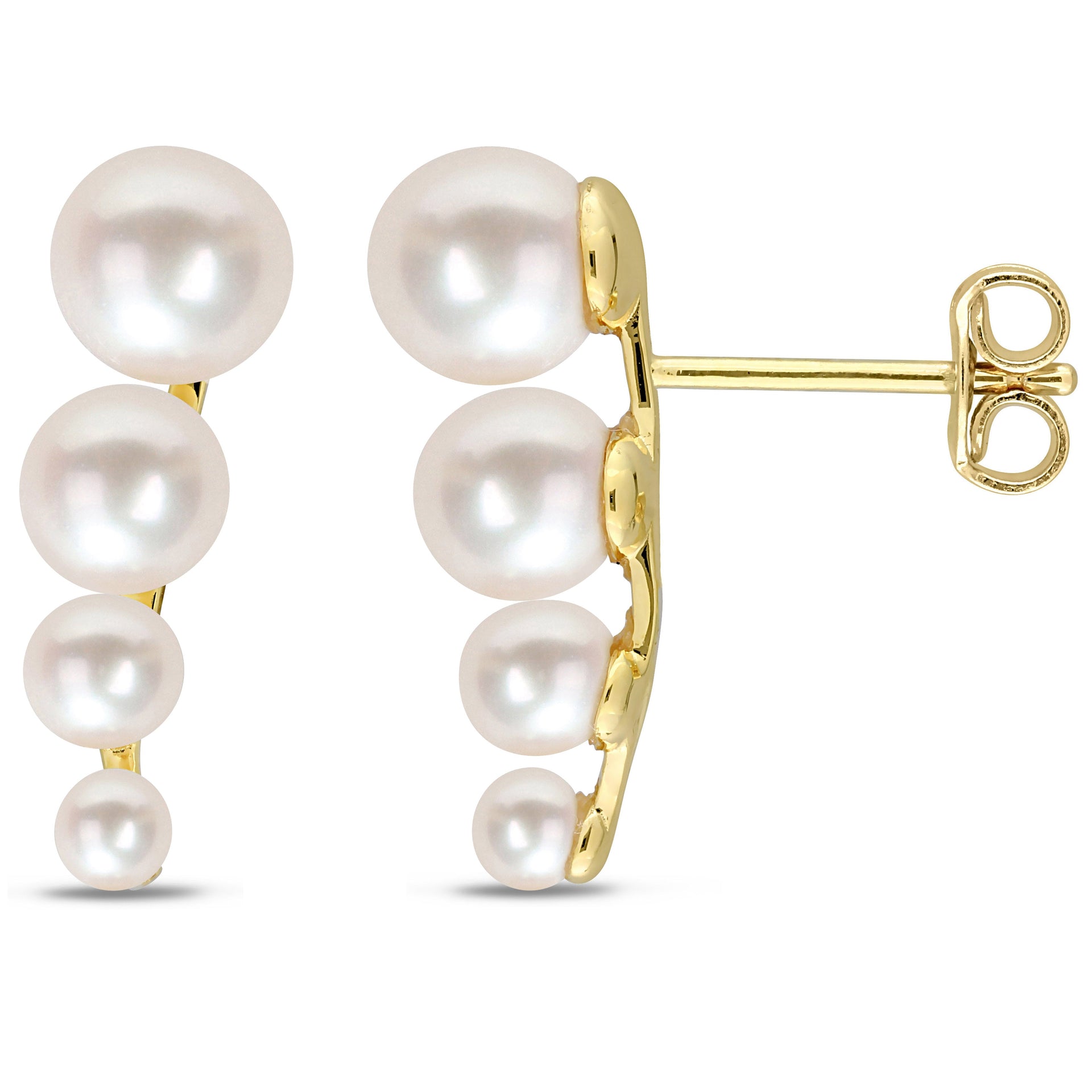 Freshwater Cultured Pearl Graduated Stud Earrings in Yellow Plated Sterling Silver