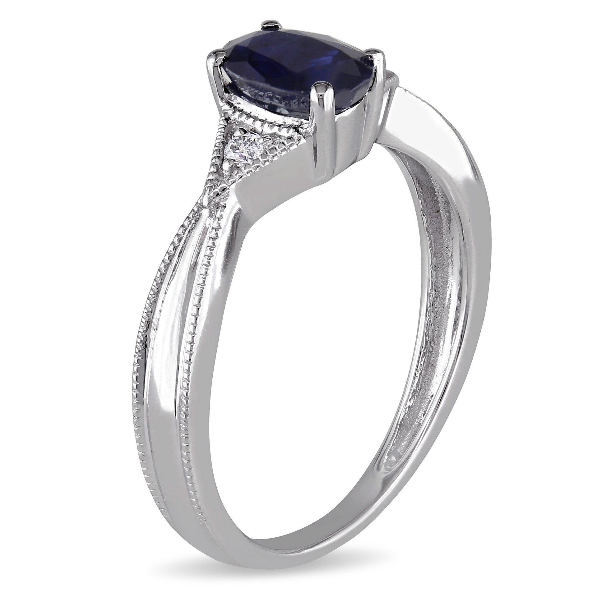 Mimi & Max 5/8ct TGW Oval Sapphire Ring With Diamonds 14k White Gold