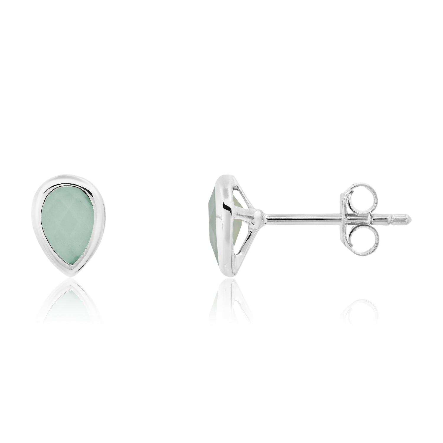 Sterling Silver Pear Cut 6mm Gemstone Bezel Set Stud Earrings with Push Backs