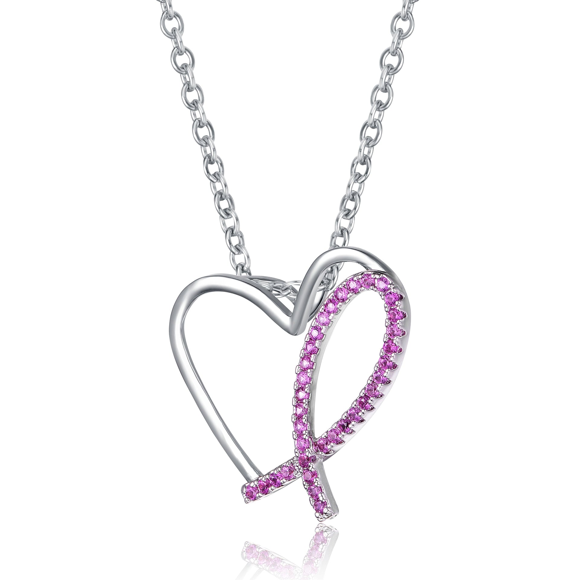 Sterling Silver Pink Cubic Zirconia Loop Necklace