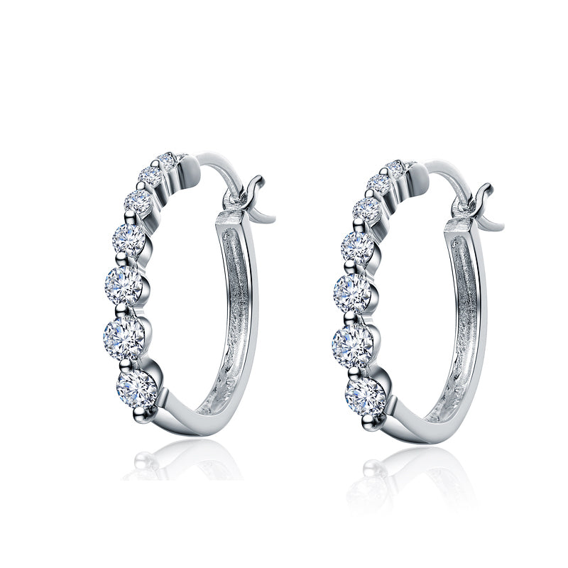 Sterling Silver Cubic Zirconia Bezel Hoop Earrings