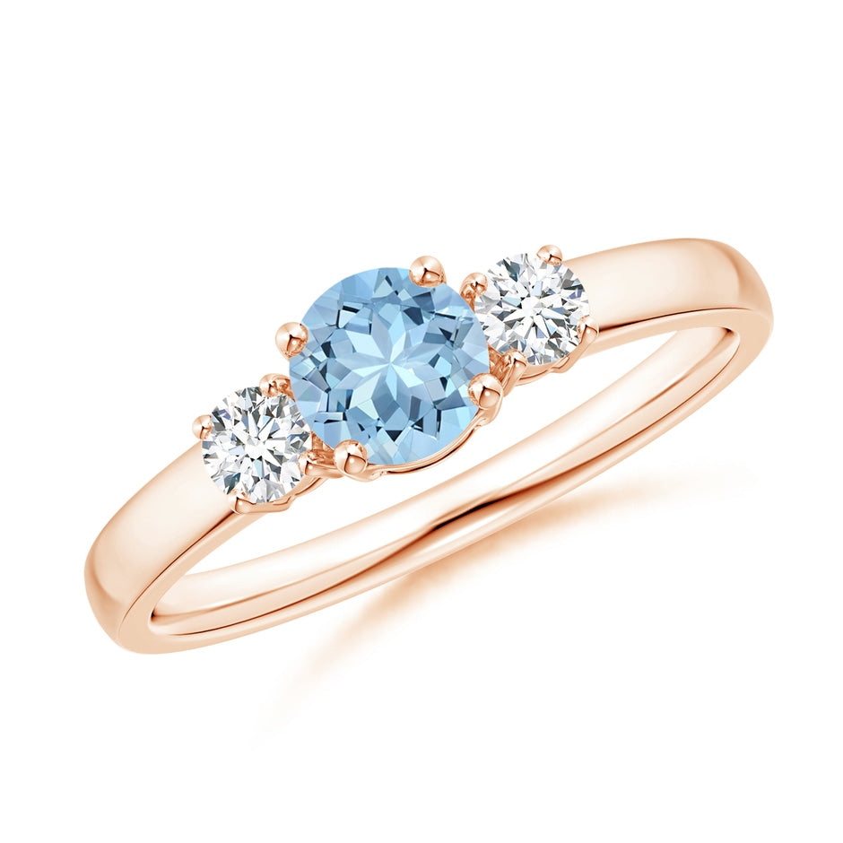 Classic Round Aquamarine and Diamond Three Stone Engagement Ring