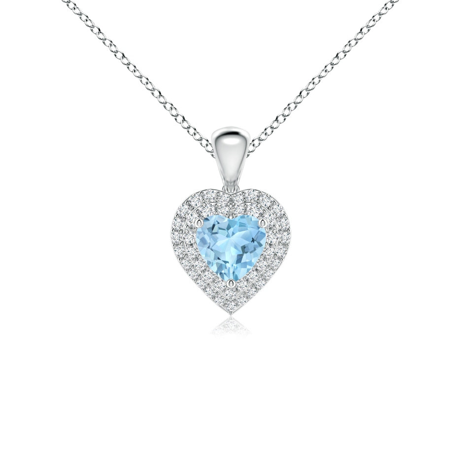 Aquamarine Heart Pendant with Diamond Double Halo