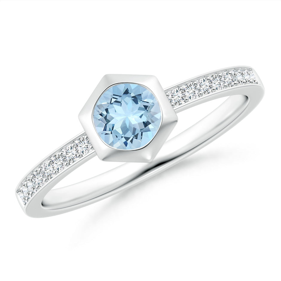 Natori x Angara Hexagonal Bezel-Set Aquamarine and Diamond Ring