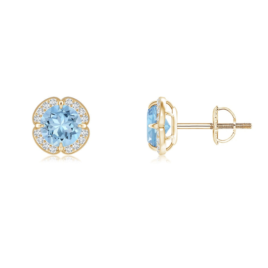 Claw-Set Aquamarine Clover Stud Earrings
