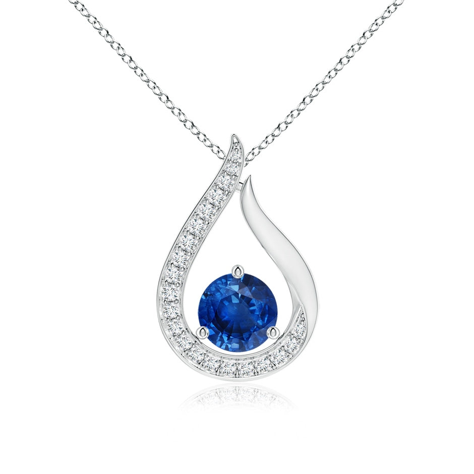 Floating Blue Sapphire Tulip Pendant with Diamonds
