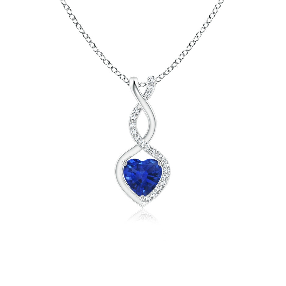 Heart-Shaped Blue Sapphire Infinity Pendant with Diamond Accents