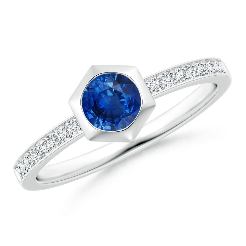 Natori x Angara Hexagonal Bezel-Set Blue Sapphire and Diamond Ring