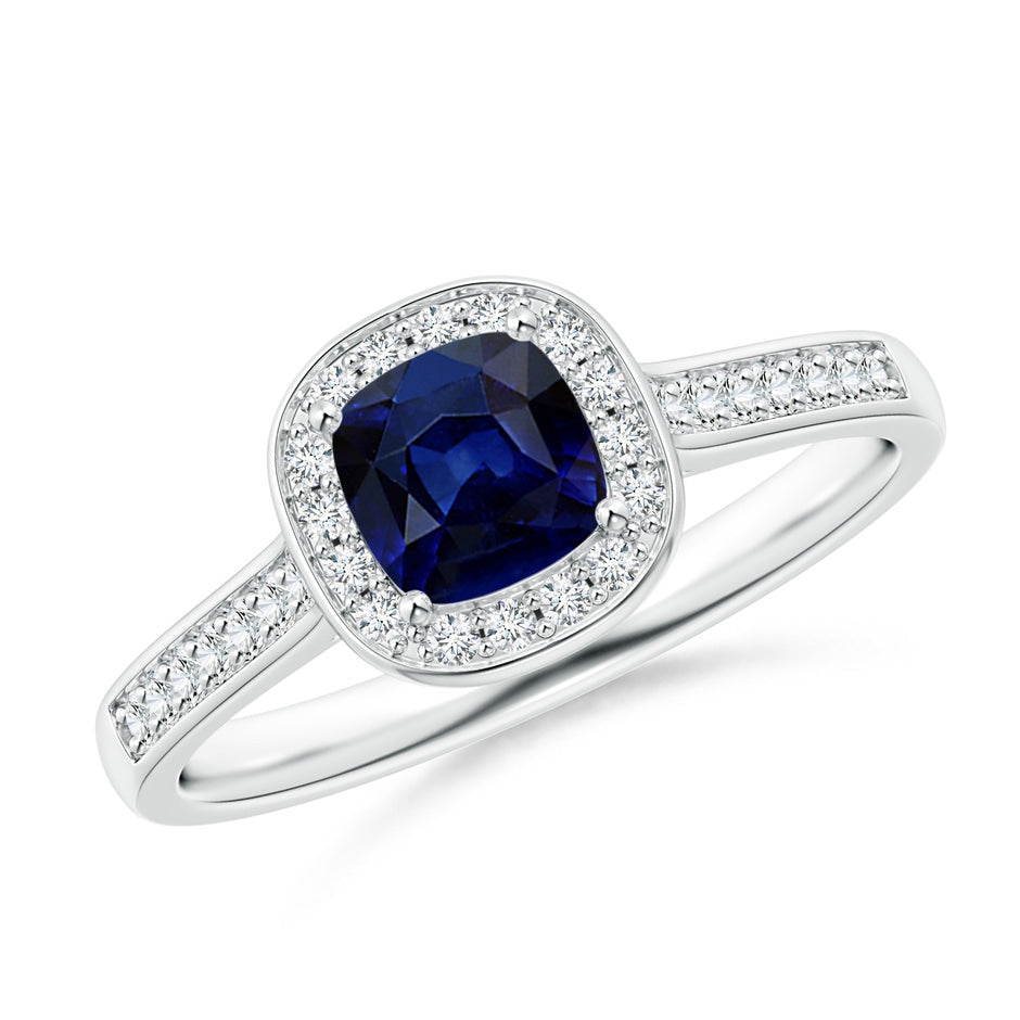 Classic Cushion Blue Sapphire Engagement Ring with Diamond Halo