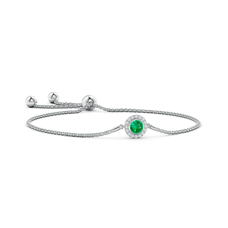 Bezel-Set Emerald Bolo Bracelet with Diamond Halo